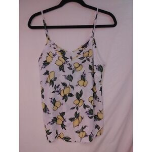 Summer Tank‎ Camisole Top Lemon Print Adjustable Straps Women's Sz M By George